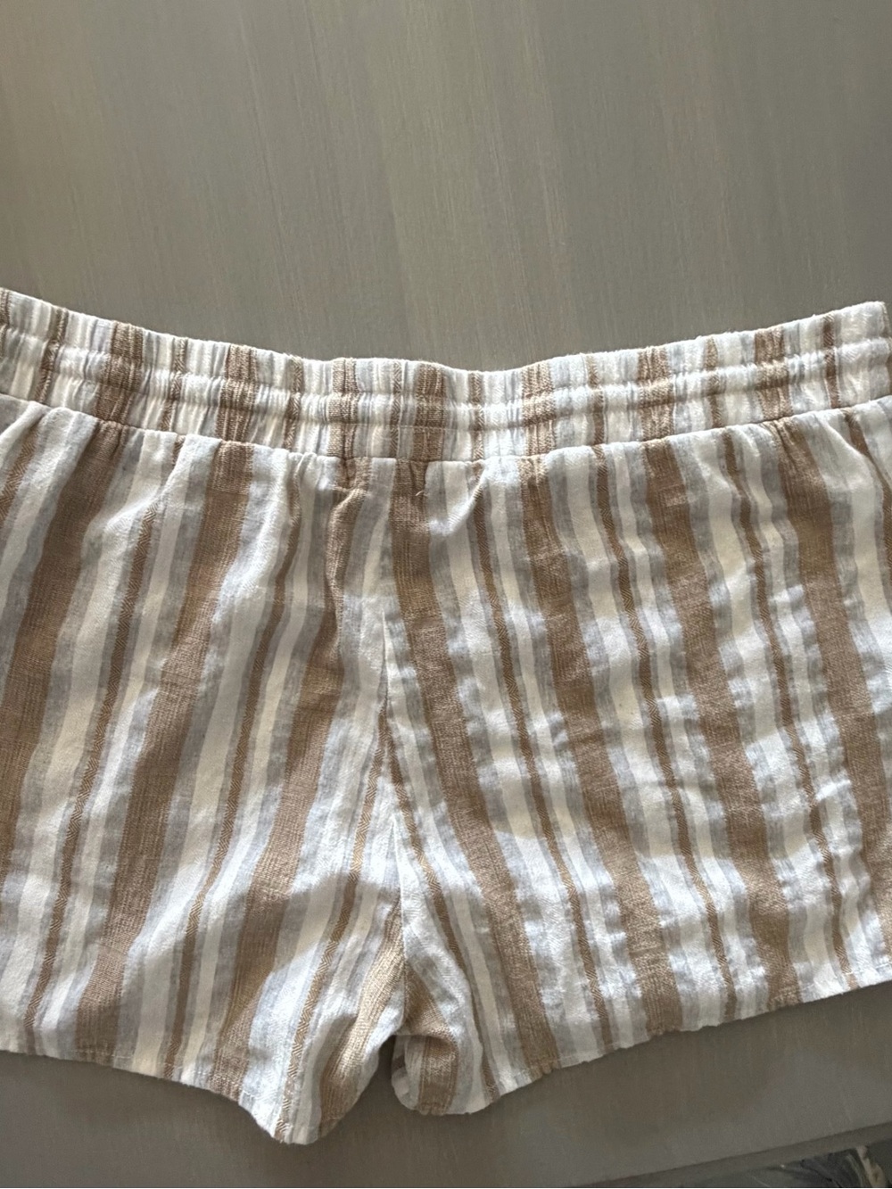Women’s Beige & White Stripe Linen Shorts
